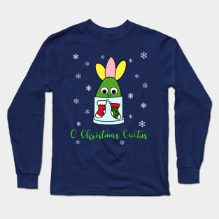 O Christmas Cactus - Hybrid Cactus In Christmas Themed Pot Long Sleeve T-Shirt